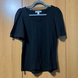 Black Ribbed Blouse with flutter sleeves